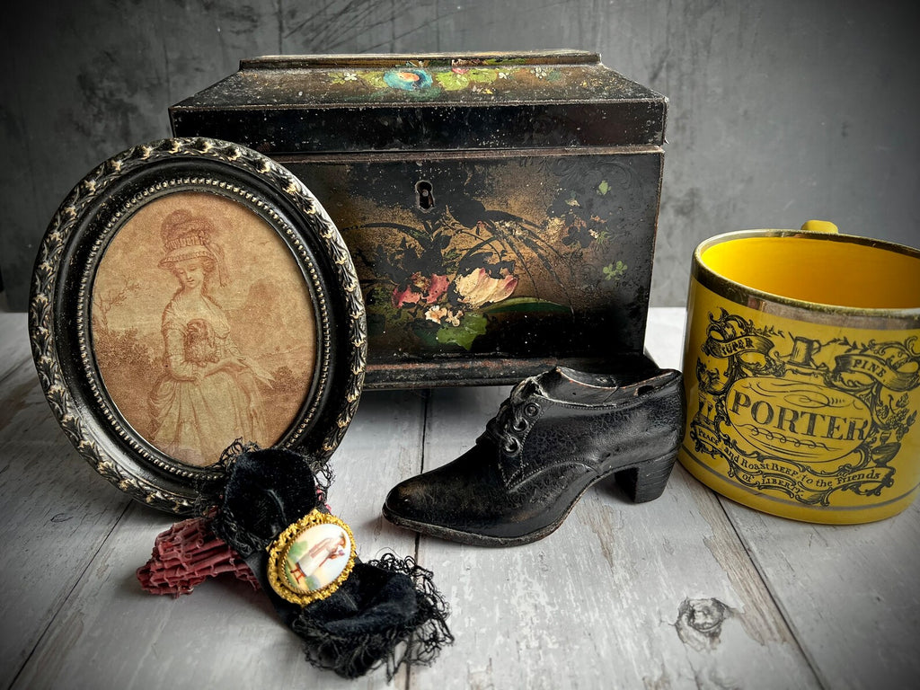 Antique 19th Century English Tole Tea Caddy Floral Toleware Tea Canister Circa 1850