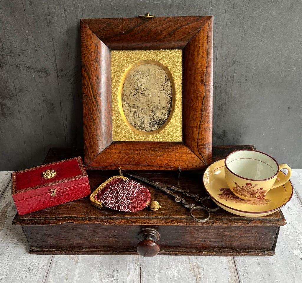Antique English Drabware Toy Cup and Saucer Adam Buck Mother & Child Circa 1815