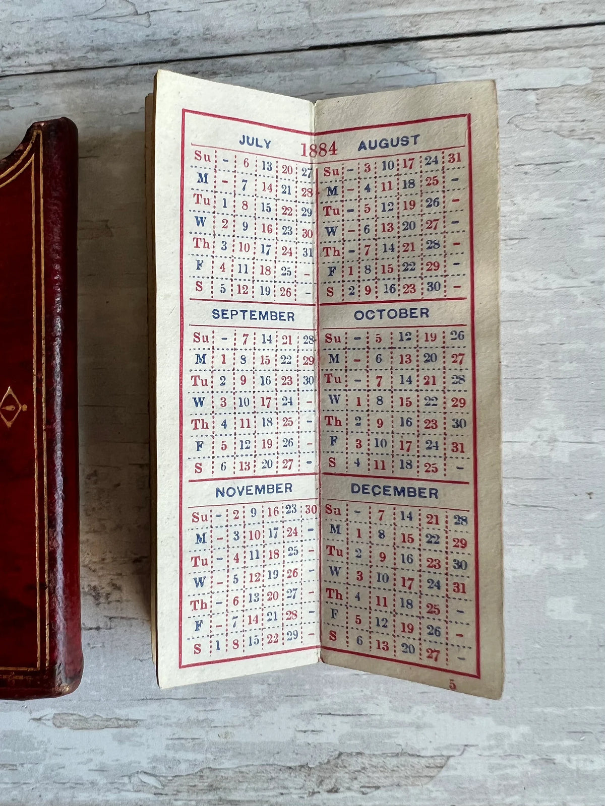 19th Century Miniature Red Leather Cased Diary De La Rue 1884 Victorian