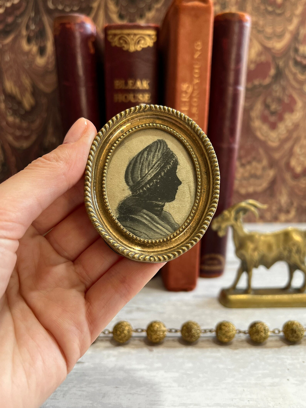 Antique Georgian Silhouette on Silk 1795 Dollhouse Miniature