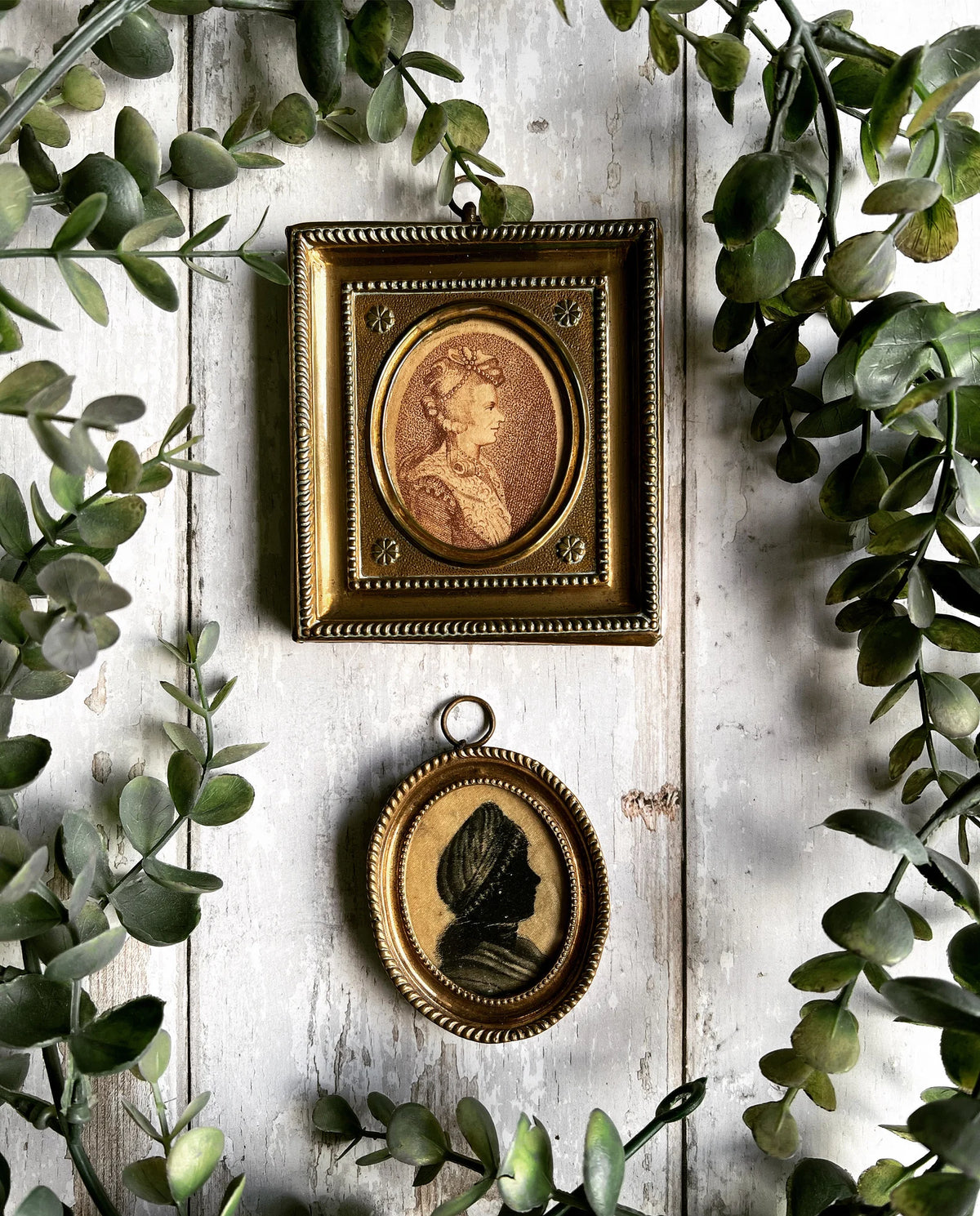 Antique 19th Century Portrait Miniature Engraving Princess Frederica Brass Frame 1795