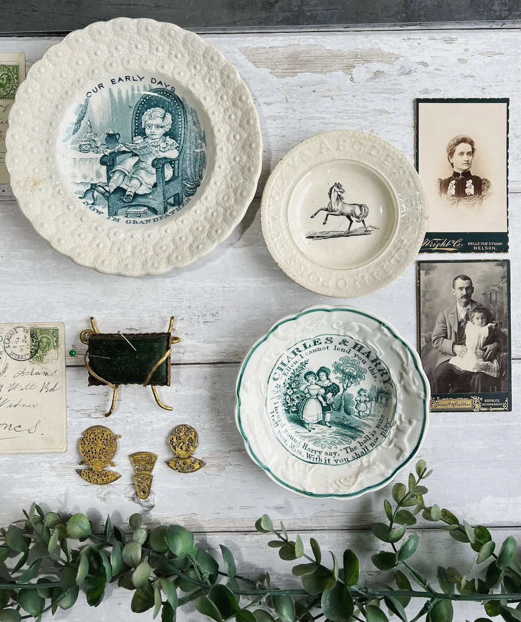 Antique 19th Century Staffordshire Childrens Plate Our Early Days Grandfather 1828