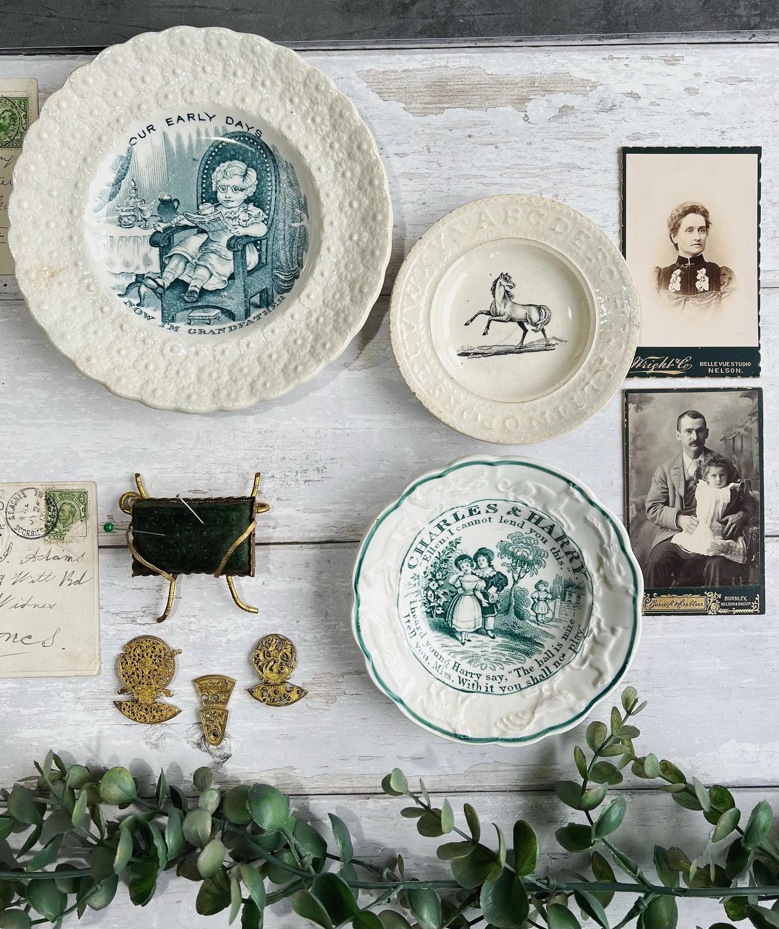 Antique 19th Century Staffordshire Childrens Plate Our Early Days Grandfather 1828