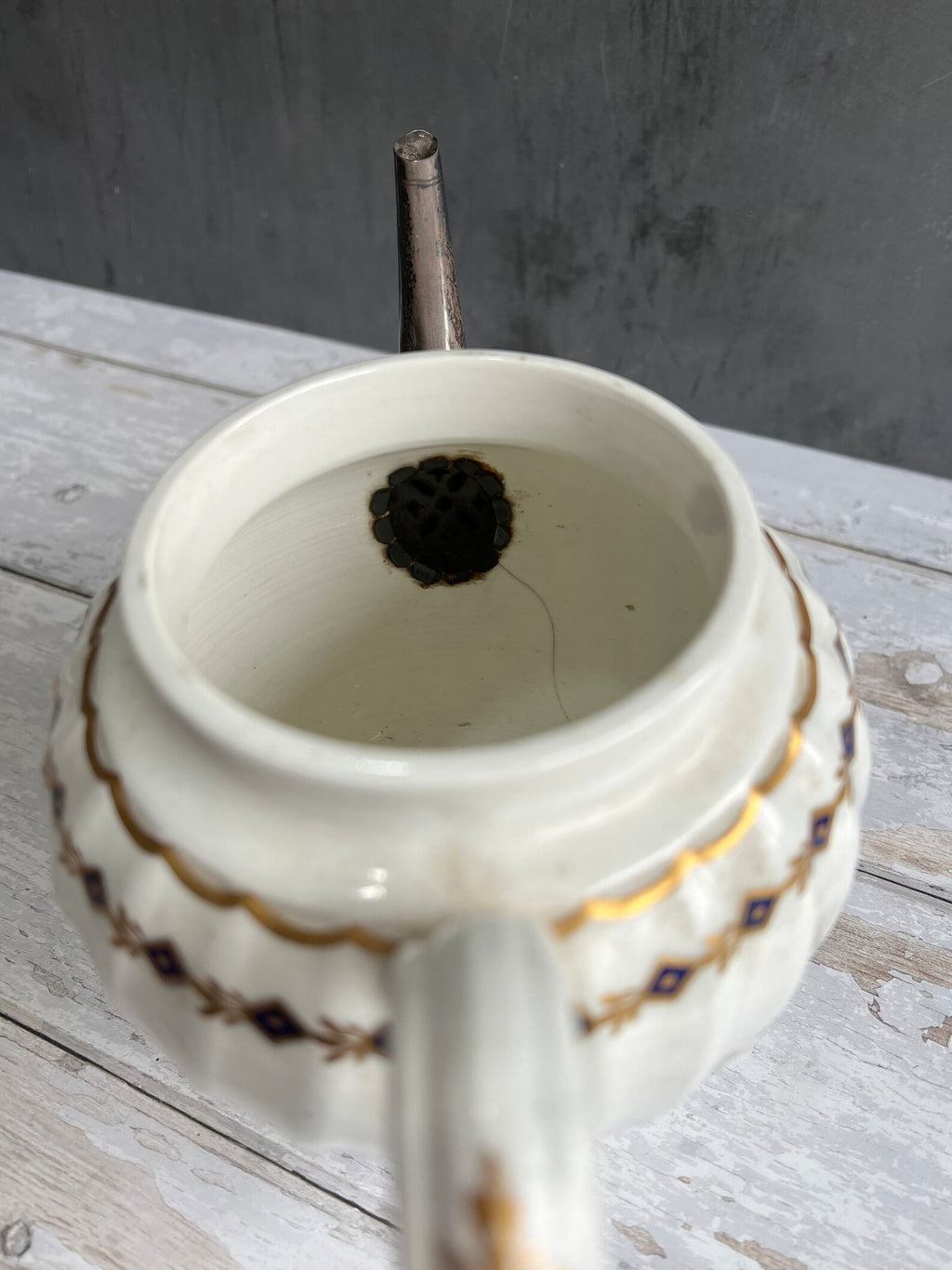 1785 Worcester Porcelain Teapot Flight Period Mark Make Do Spout