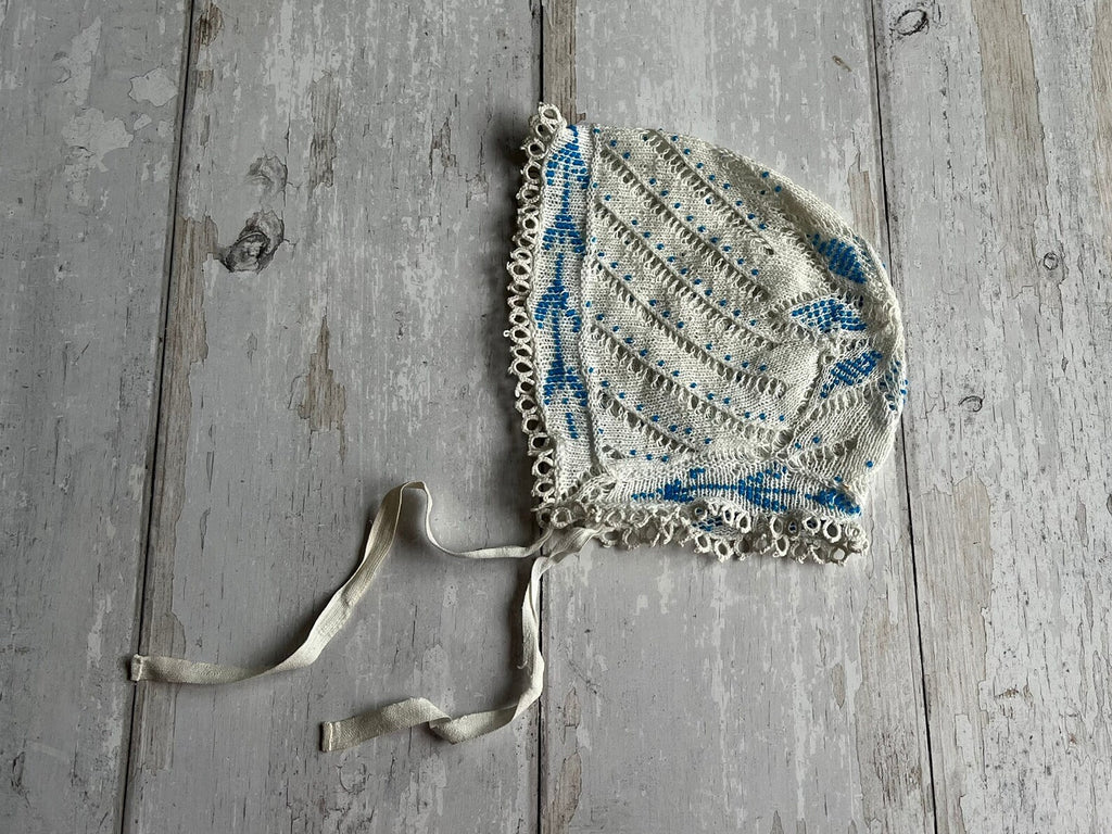 Georgian Childrens Beadwork Cap Knitted Beaded Infants Bonnet Circa 1830