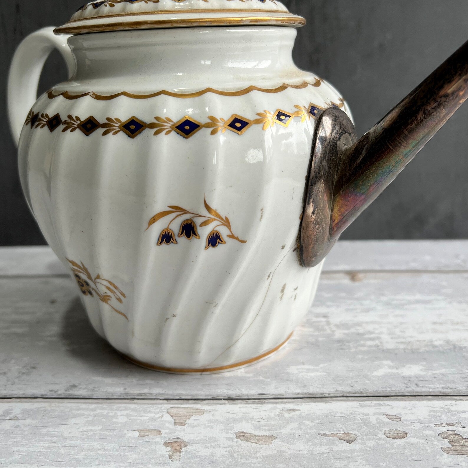 1785 Worcester Porcelain Teapot Flight Period Mark Make Do Spout