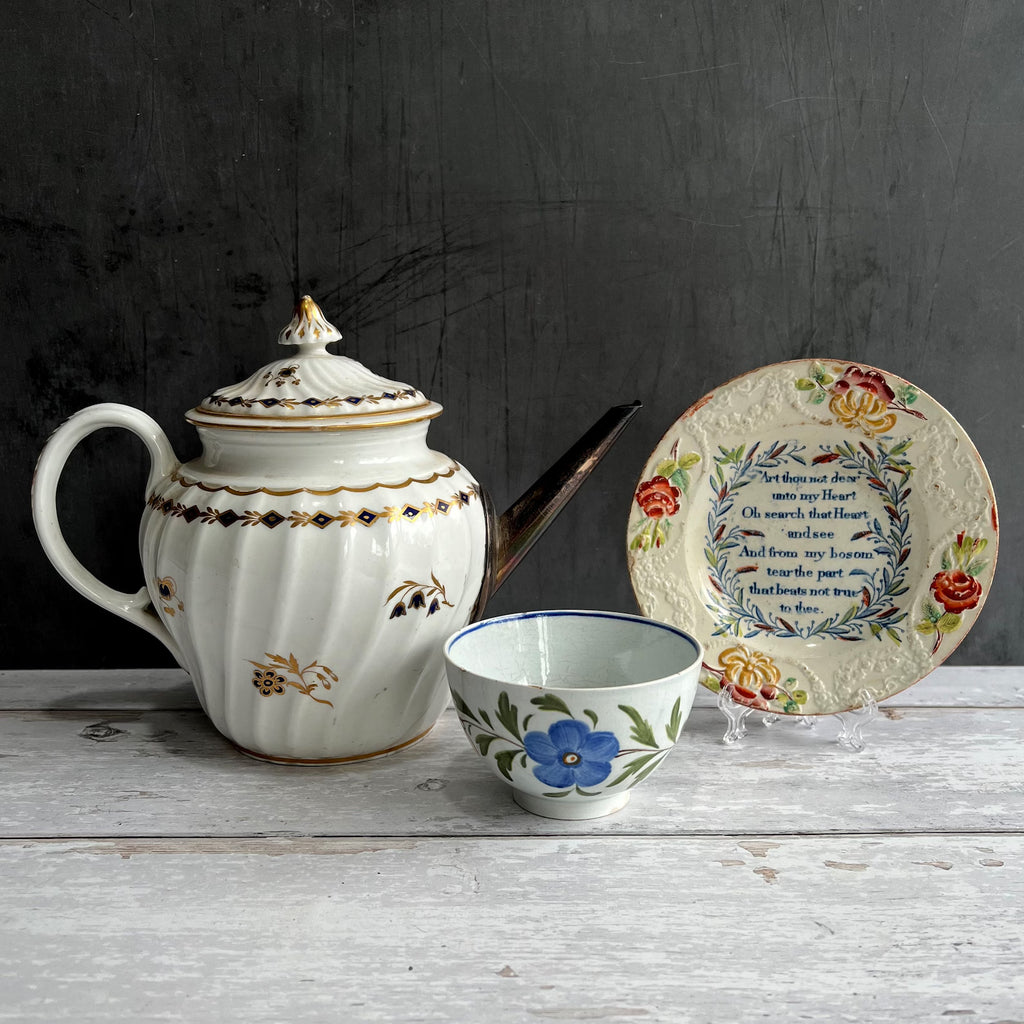 1785 Worcester Porcelain Teapot Flight Period Mark Make Do Spout