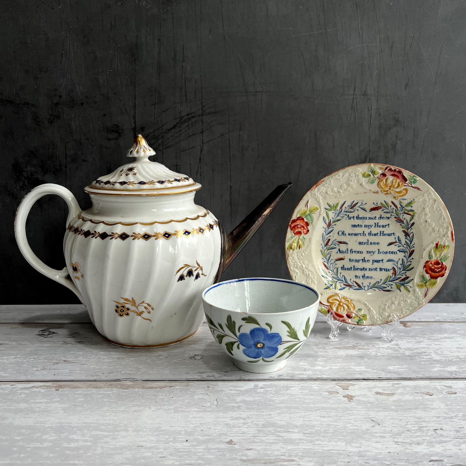 1785 Worcester Porcelain Teapot Flight Period Mark Make Do Spout
