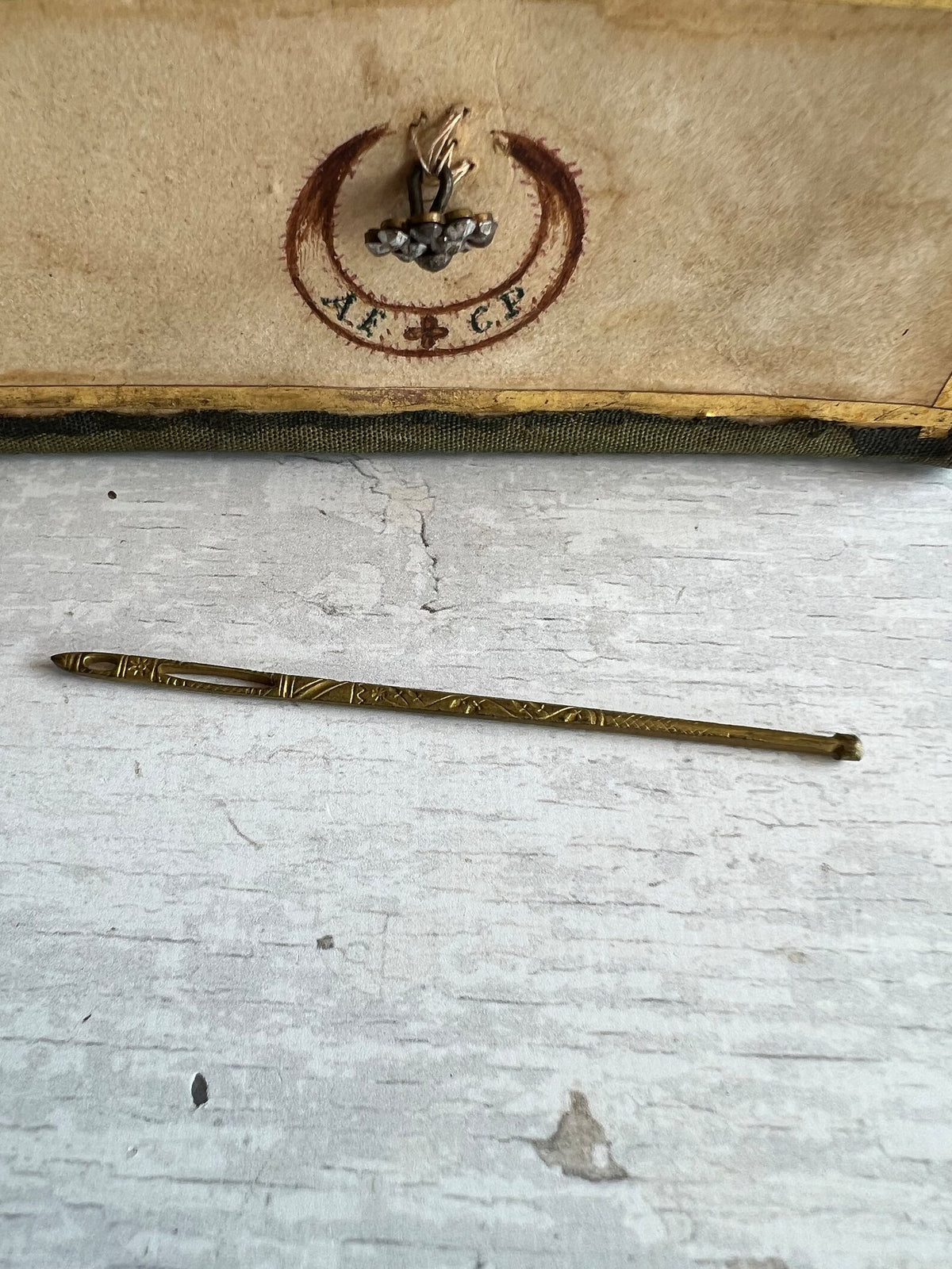 Antique Georgian Miniature Sewing Etui Vellum Sewing Box Marriage Gift Circa 1780