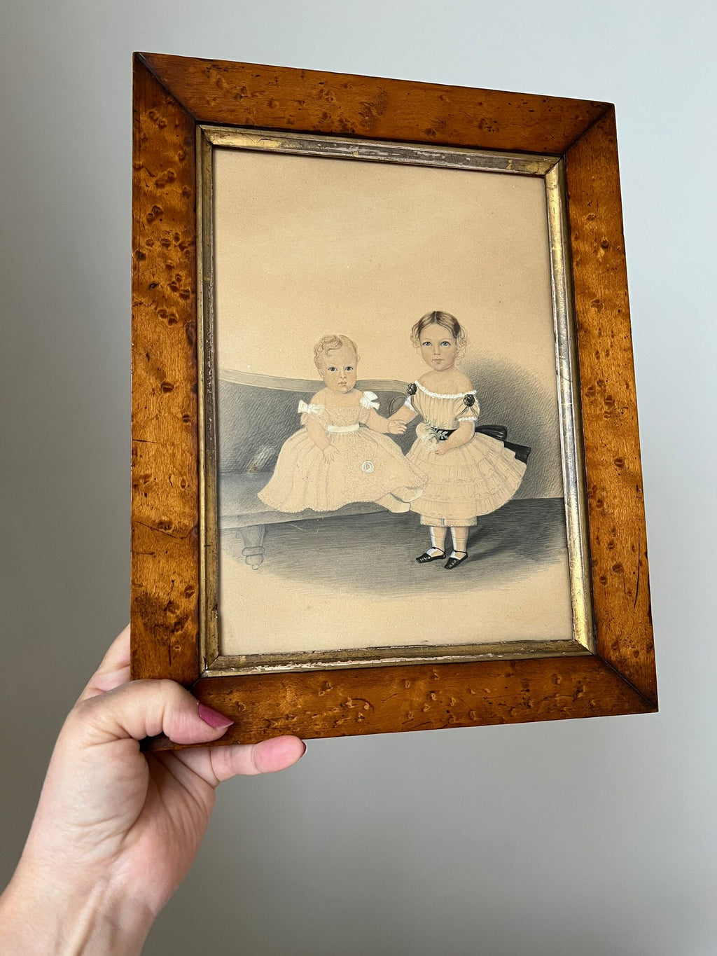 Antique Painting Portrait of Children Two Sisters Georgian Circa 1825