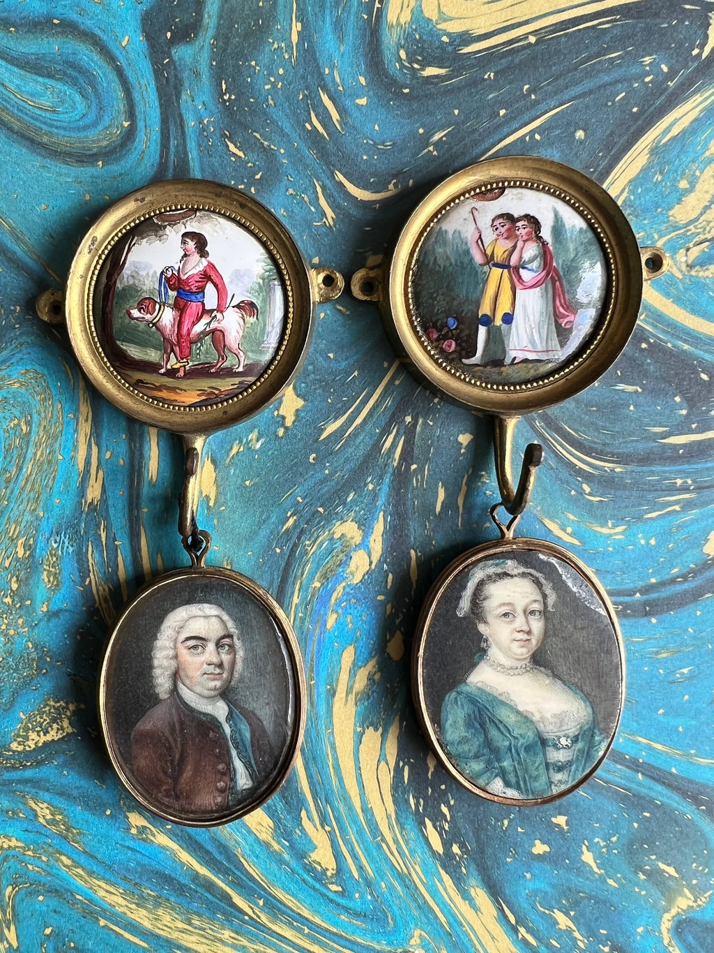 Rare 18th Century Miniature Painting on Enamel PAIR C 1780