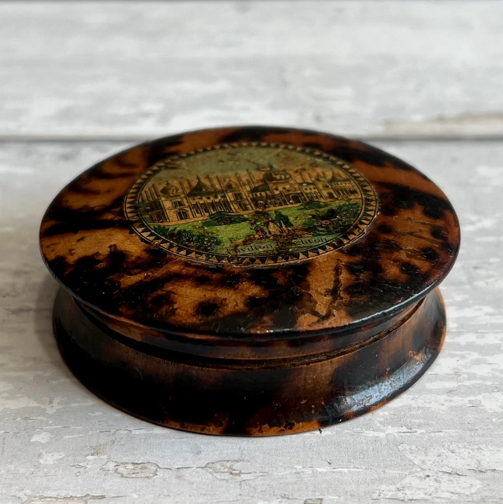 Antique Tunbridge Ware Box Brighton Pavilion Scene Simulated Tortoiseshell Finish
