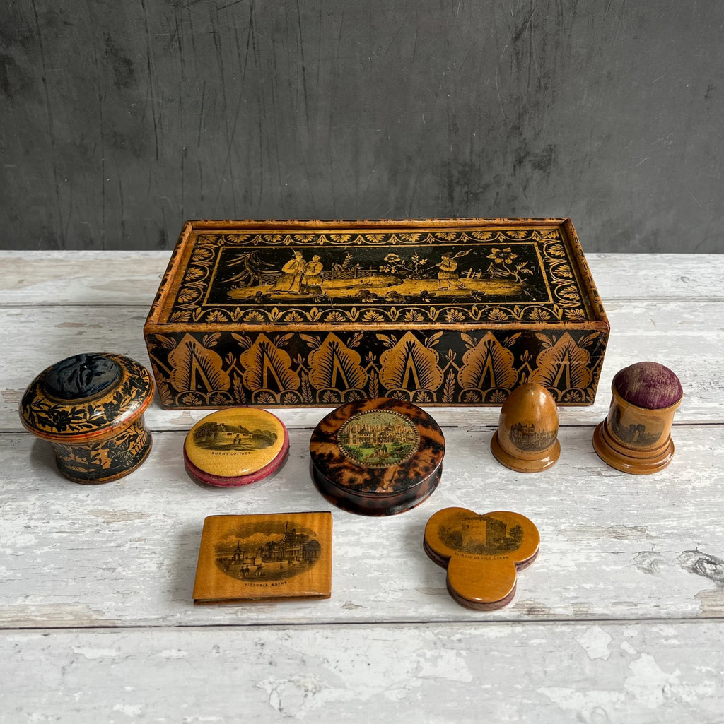 Antique Tunbridge Ware Box Brighton Pavilion Scene Simulated Tortoiseshell Finish