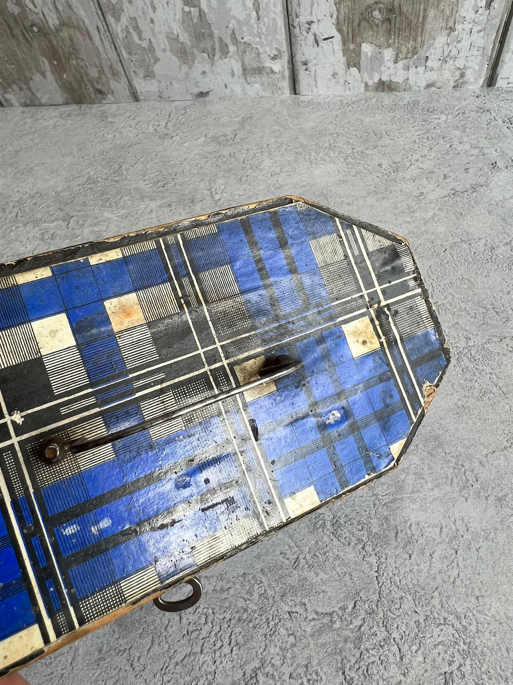 Antique 19th Century Sewing Box Blue Tartan C 1850