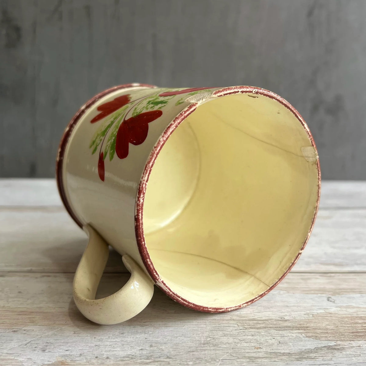 RARE 19th Century Mug HANNAH Floral Creamware C 1810 Nursery Ware AF
