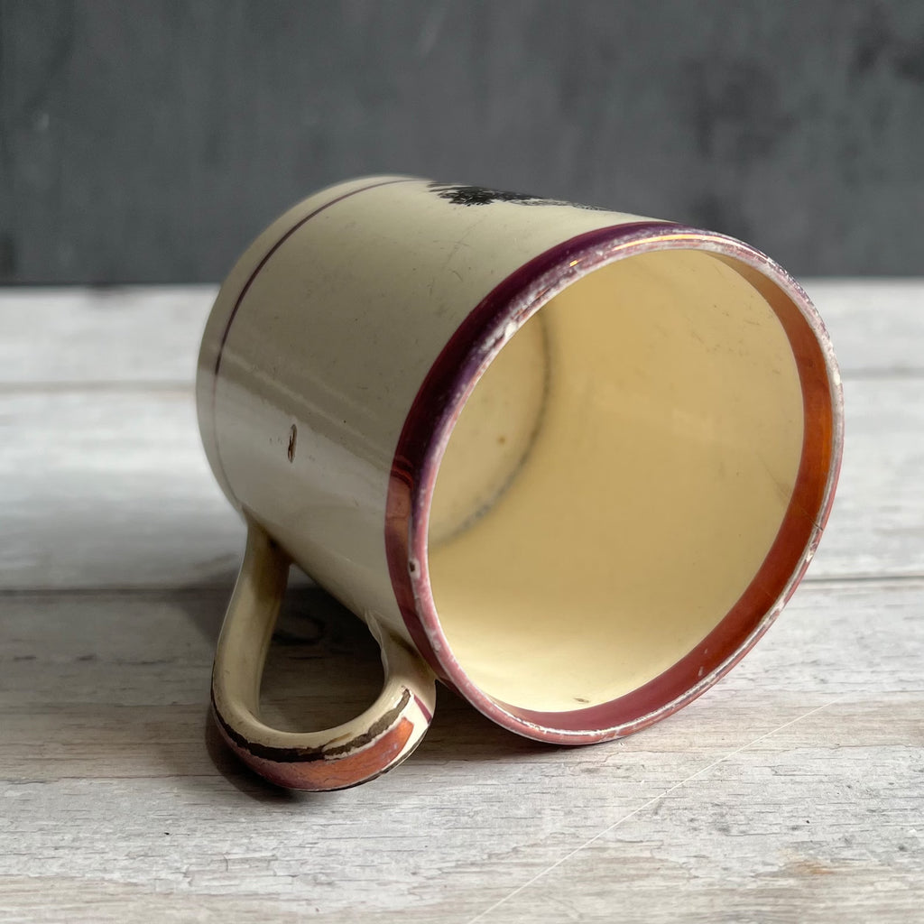 RARE Childs Mug Courtship Country House Pink Lustre Ware Circa 1820