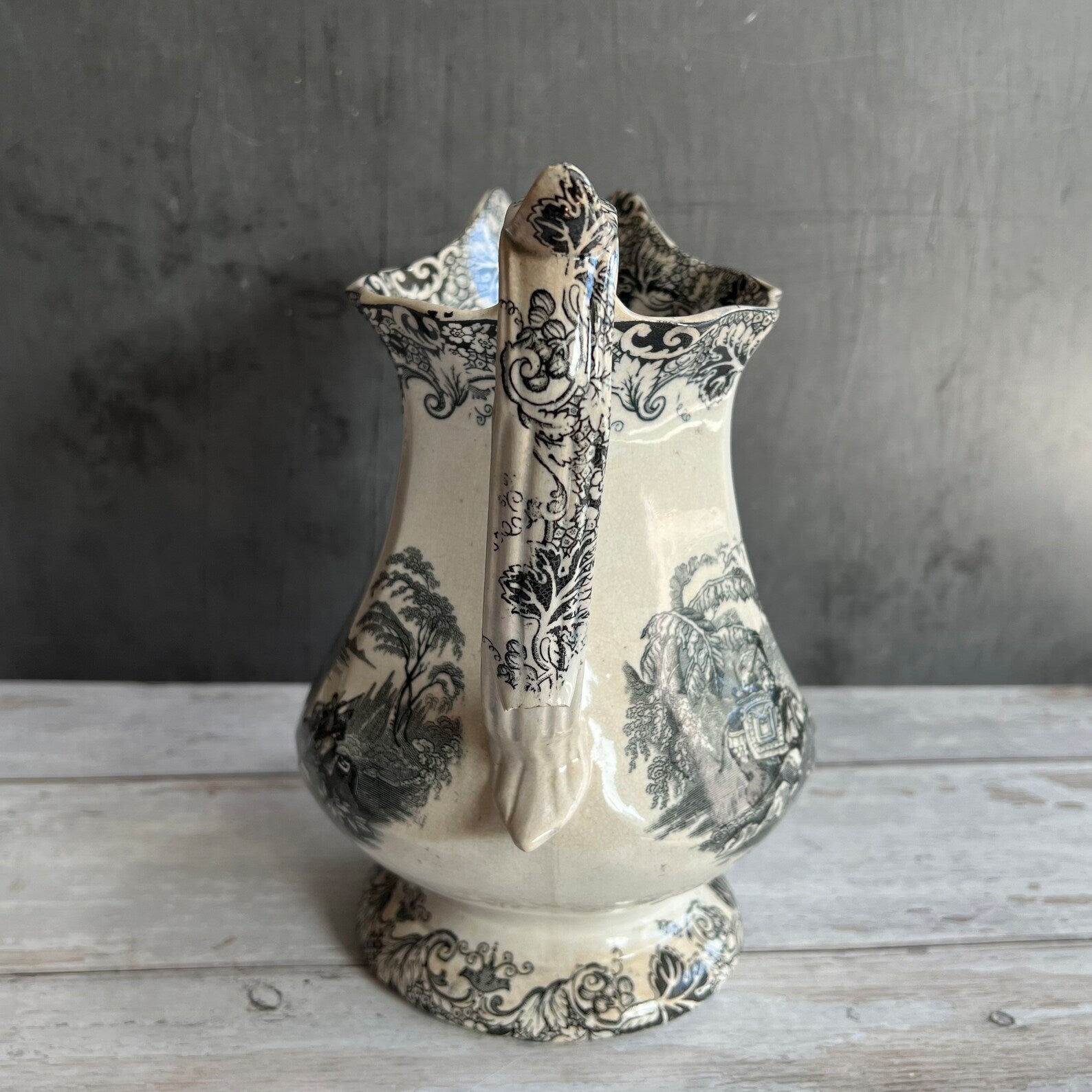 19th Century Transferware Puzzle Jug, English Elephant and Tiger Scene