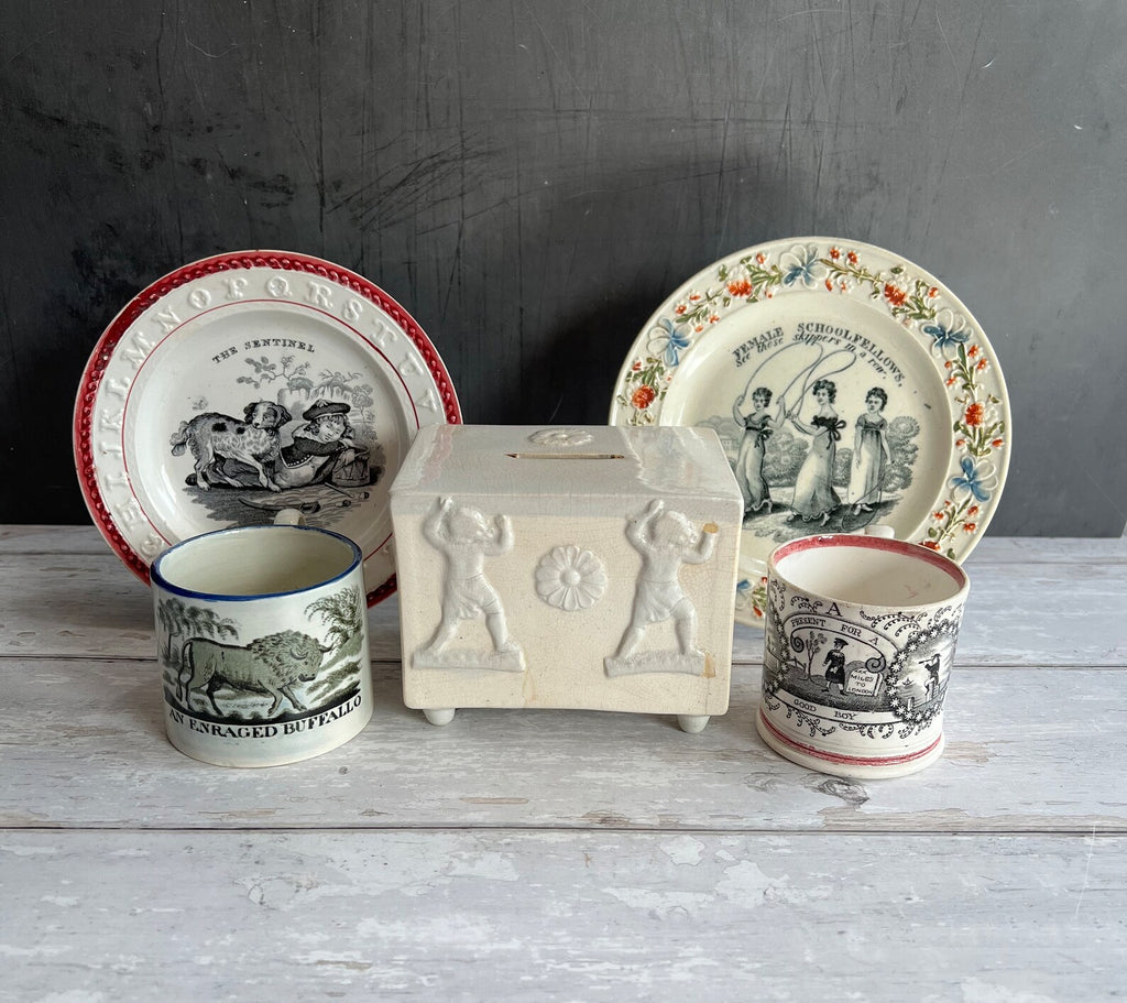 Rare 19th Century Staffordshire Pottery Money Box Coin Bank Classical Dancing Figures C 1840