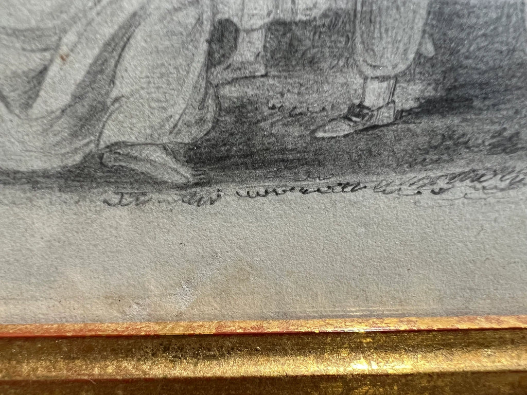 Antique 19th Century Drawing Children Playing English Circa 1830s