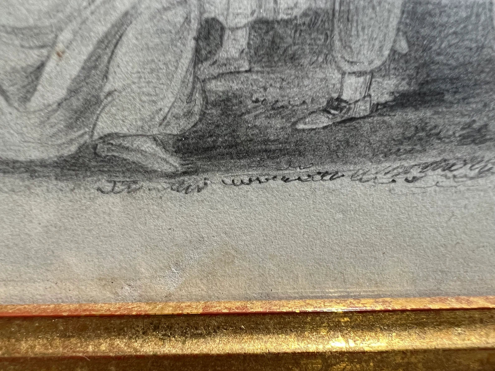 Antique 19th Century Drawing Children Playing English Circa 1830s