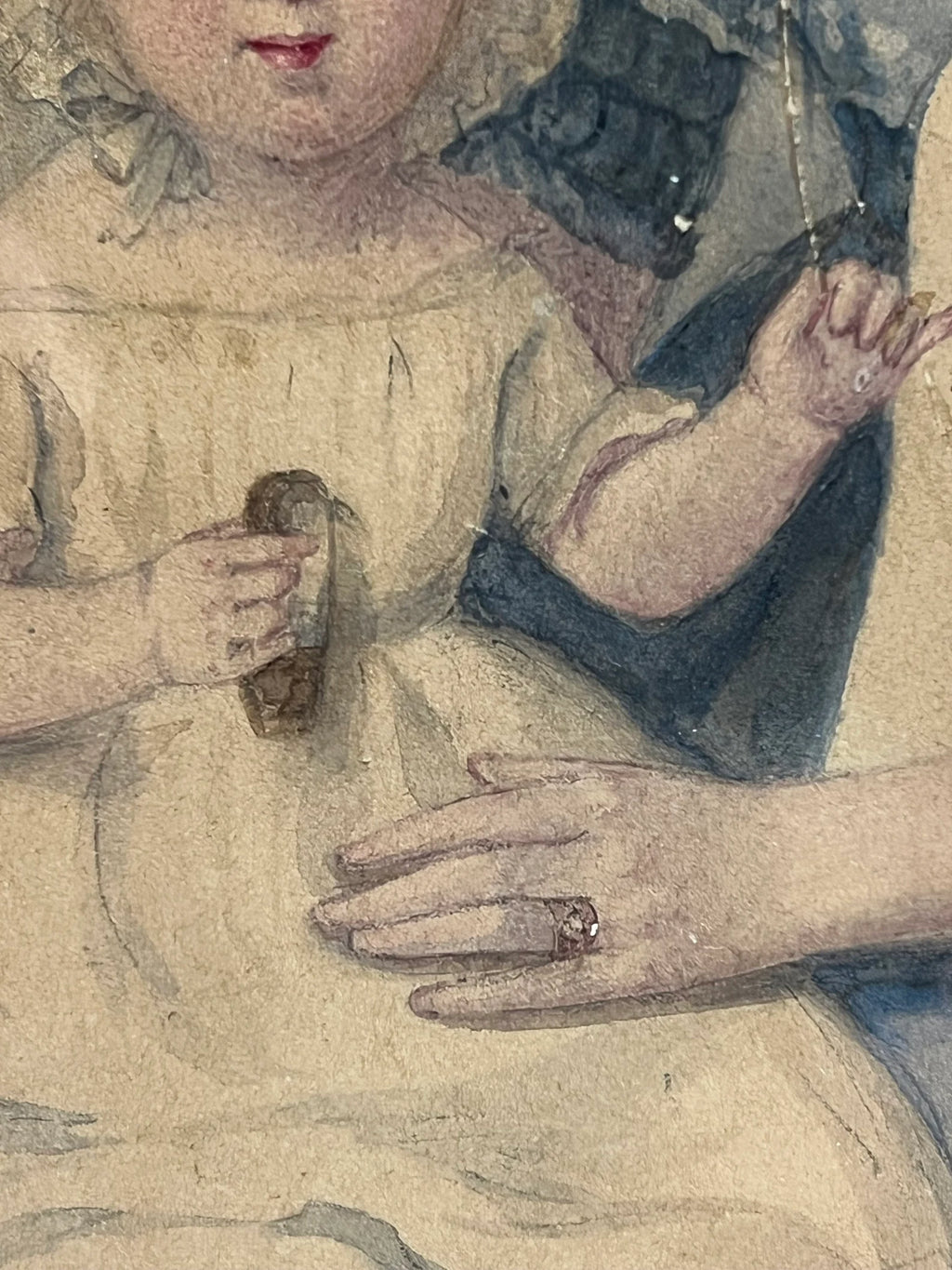 Antique Painting Portrait Mother and Child English Circa 1840