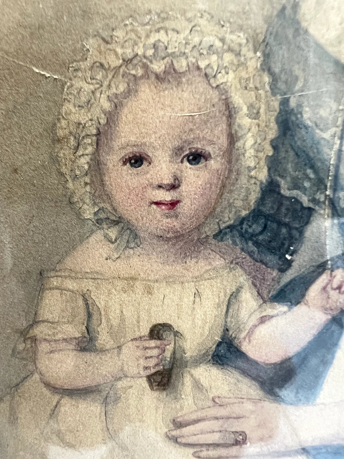 Antique Painting Portrait Mother and Child English Circa 1840