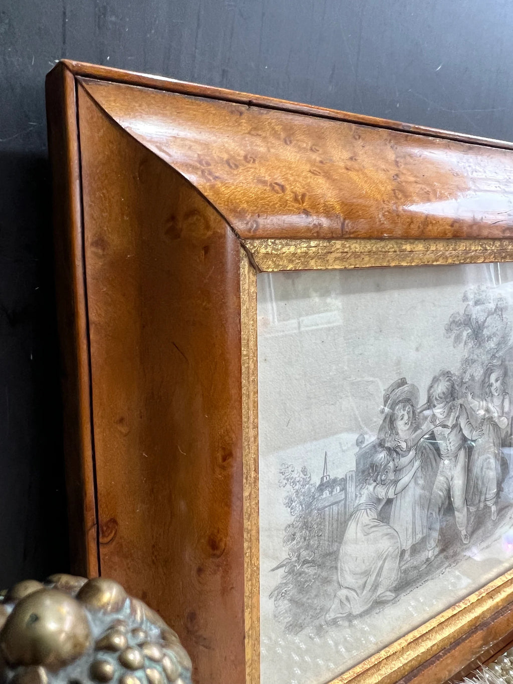 Antique 19th Century Drawing Children Playing English Circa 1830s
