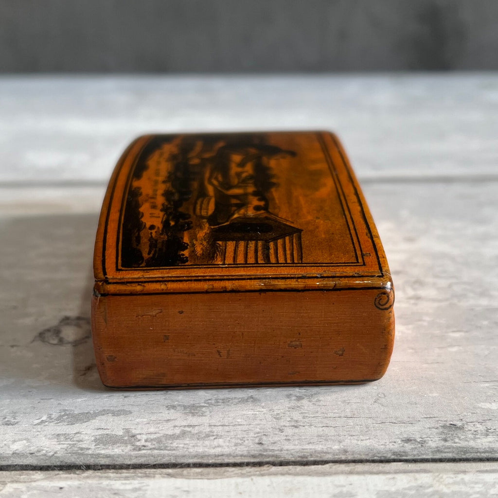 RARE 19th Century Snuff Box Monkey Dog Mauchline Ware C 1850