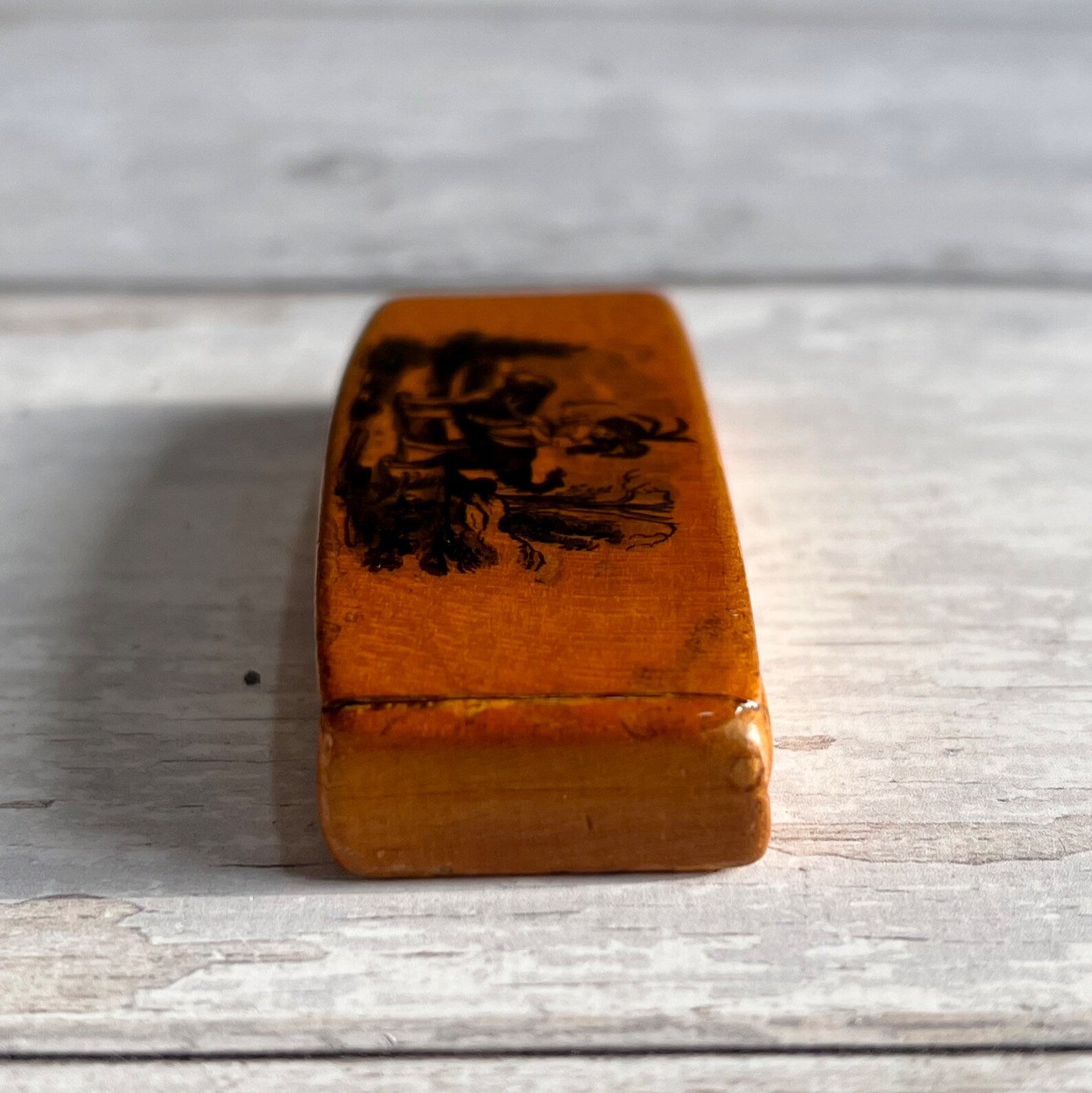RARE 19th Century Miniature Newfoundland Dog Snuff Box Mauchline Ware The little Jockey C 1850