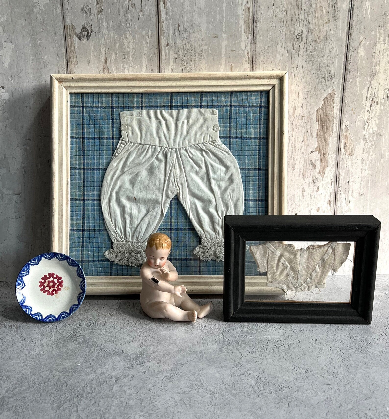 Antique 19th Century Miniature Doll Chemise Later Framed