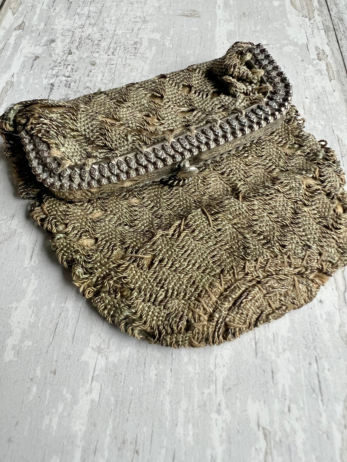 Antique Regency Purse Pale Green and Silver Silk Netted Silver Frame Circa 1815 AF