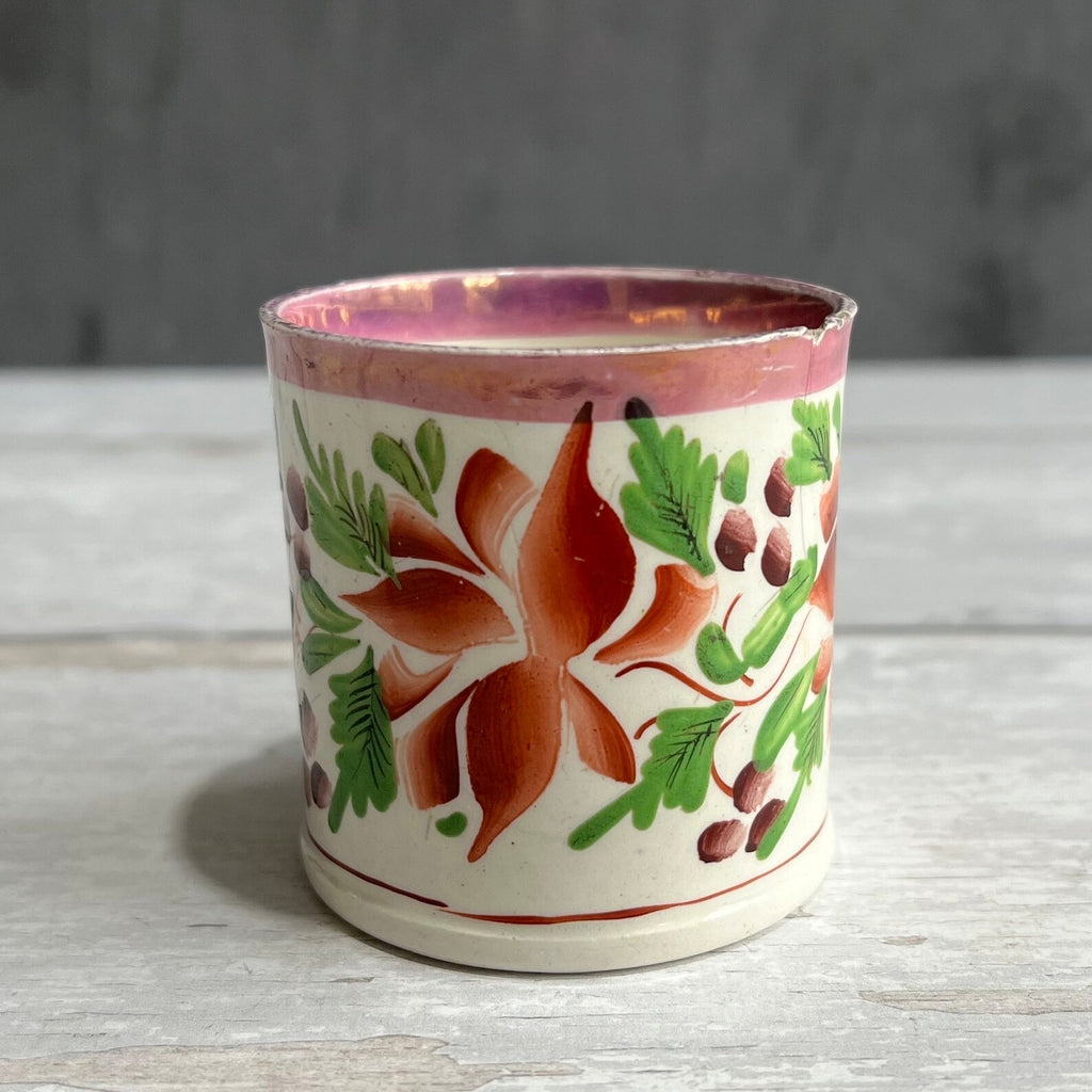 Antique Miniature Toy Mug Floral Lustre Folk Art Children’s China C 1820