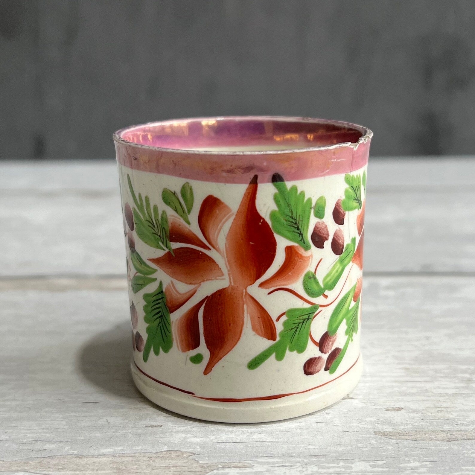 Antique Miniature Toy Mug Floral Lustre Folk Art Children’s China C 1820