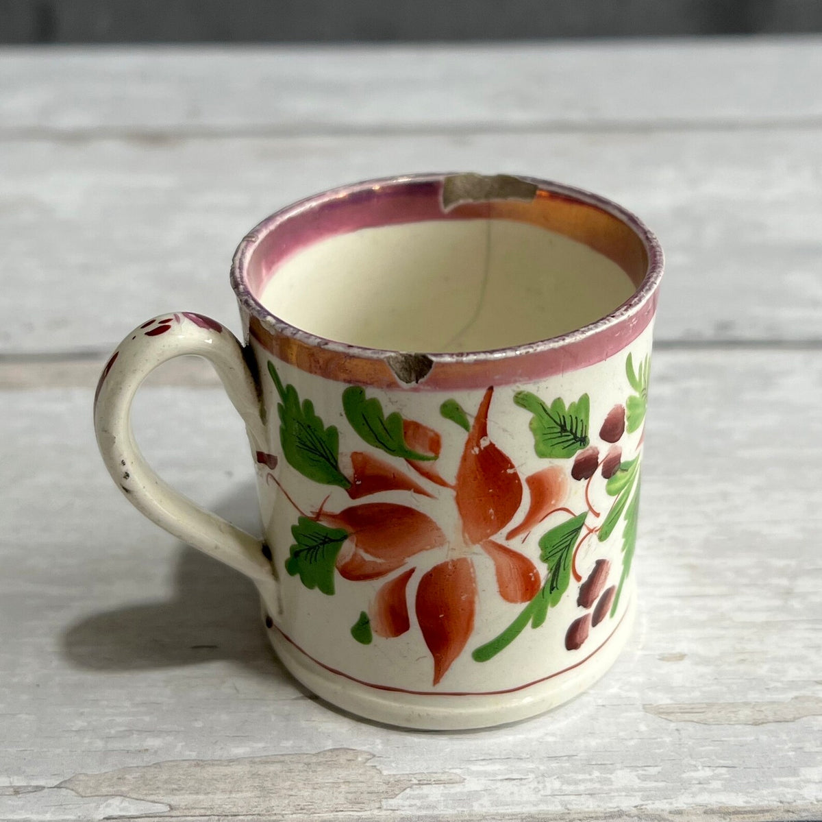 Antique Miniature Toy Mug Floral Lustre Folk Art Children’s China C 1820