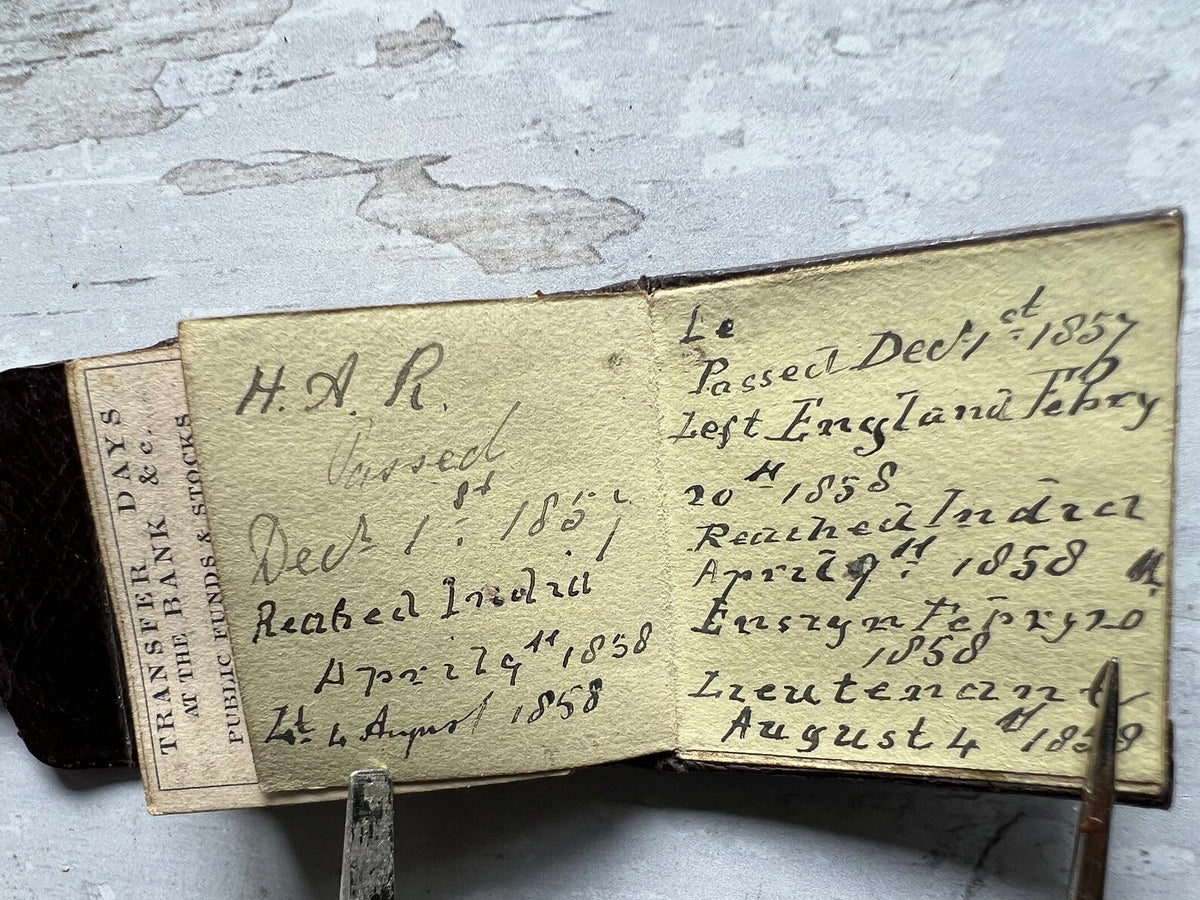 Miniature London Almanac 1858  1" tall Leather Doll Size Almanack Book AF