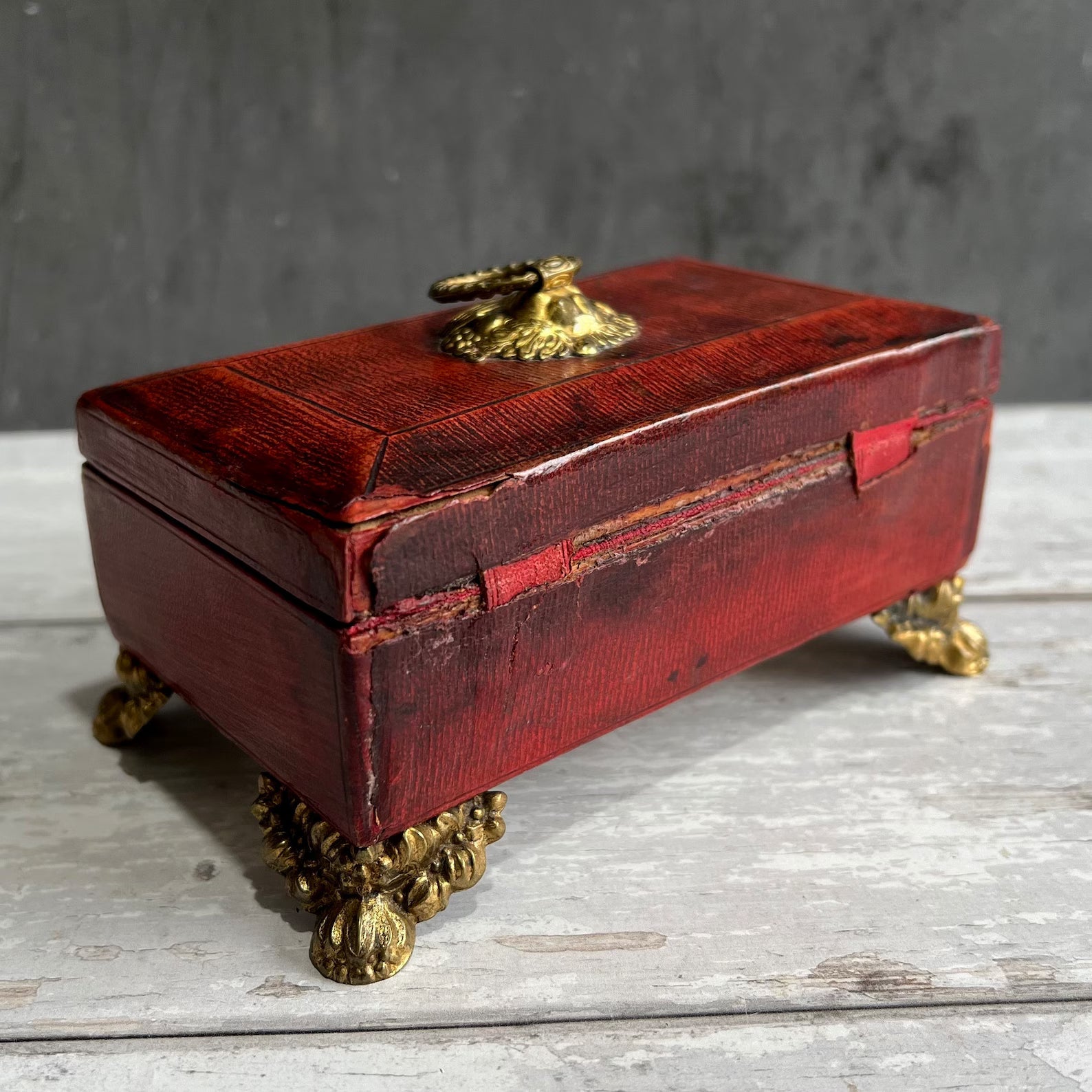 19th Century Georgian Childs Red Leather Sewing Box C 1810 AF
