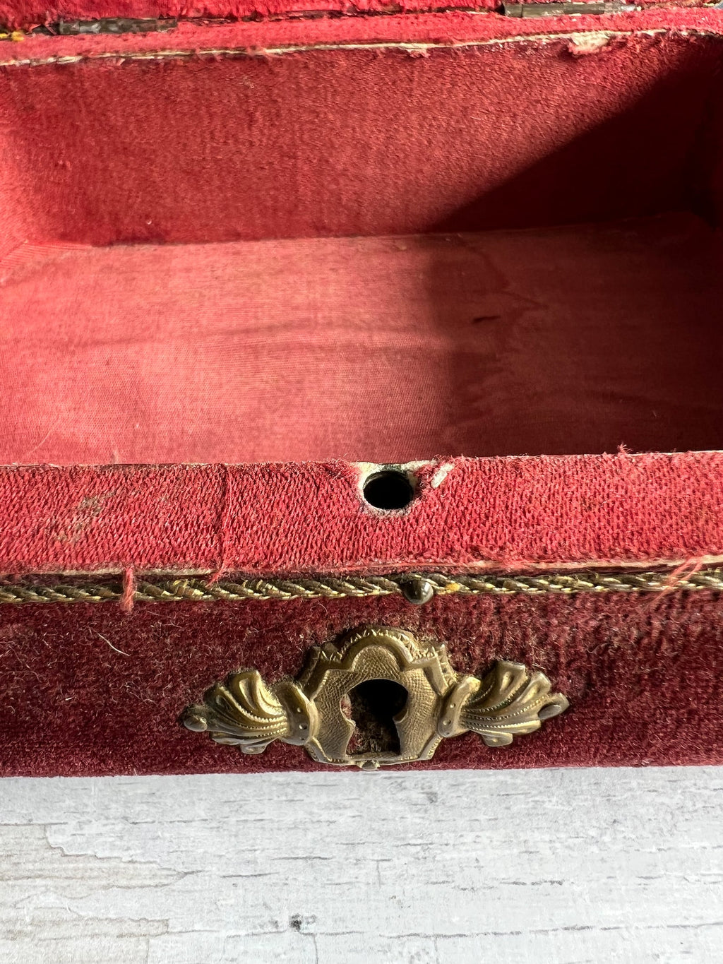 Antique Velvet Jewelry Box Beveled Glass Vitrine Casket Circa 1890