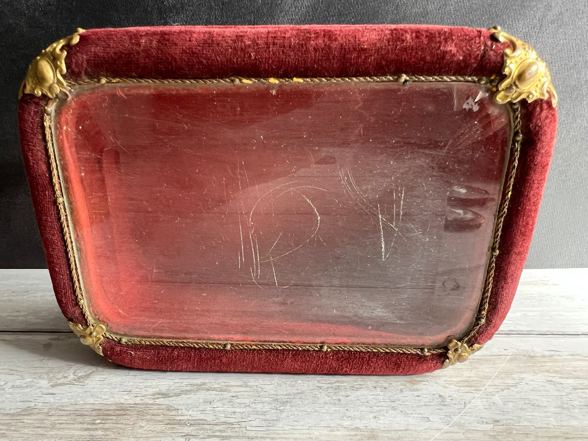 Antique Velvet Jewelry Box Beveled Glass Vitrine Casket Circa 1890