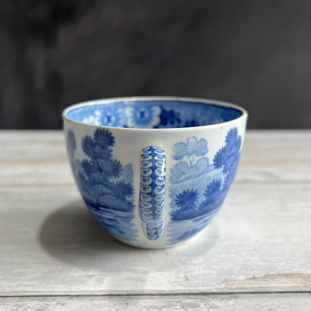 English Pearlware Cup and Saucer Blue and White Transferware Rare Swan Pattern C 1810