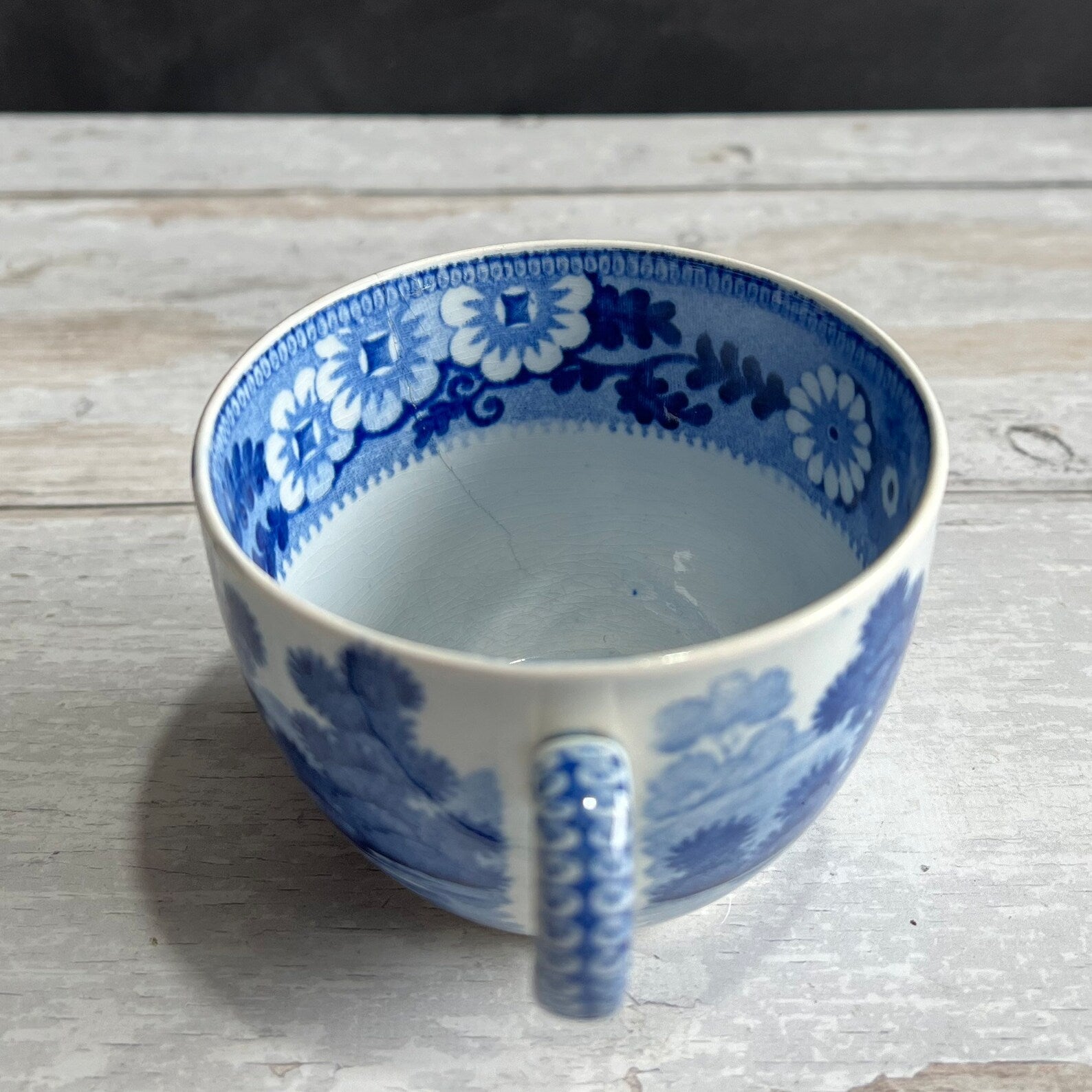English Pearlware Cup and Saucer Blue and White Transferware Rare Swan Pattern C 1810