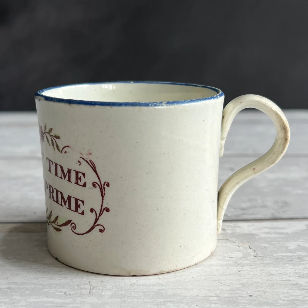 Rare 1820s Childs Motto Mug, English Pearlware Nursery Ware