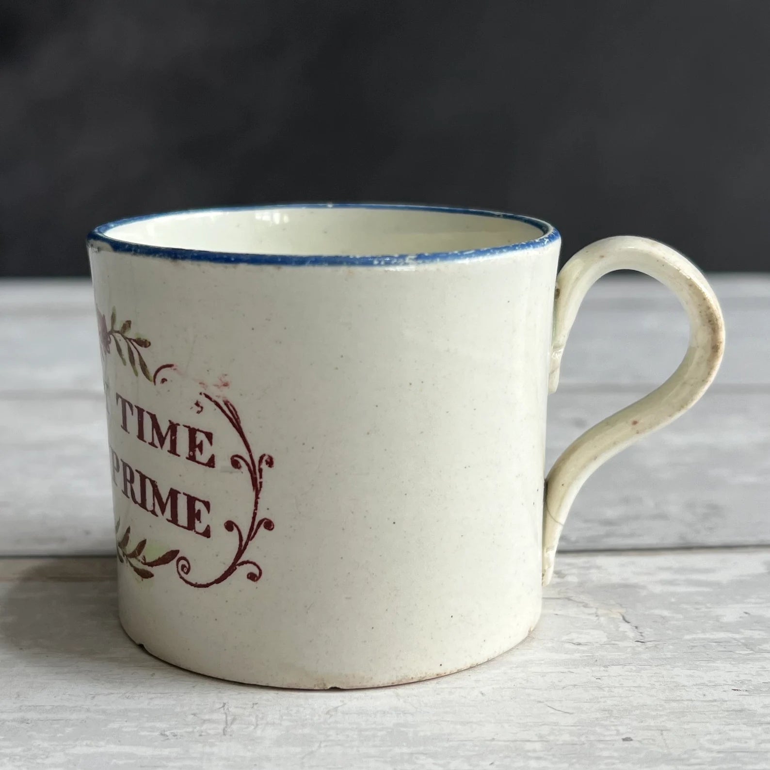 Rare 1820s Childs Motto Mug, English Pearlware Nursery Ware