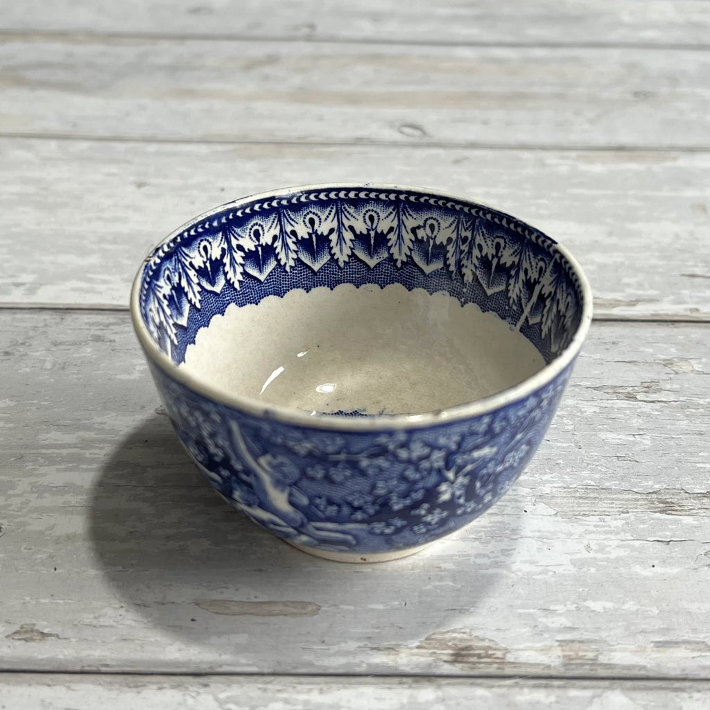 19th Century Transferware Tea Bowl And Saucer Bacchanalian Cherubs Scene Blue And White C 1815