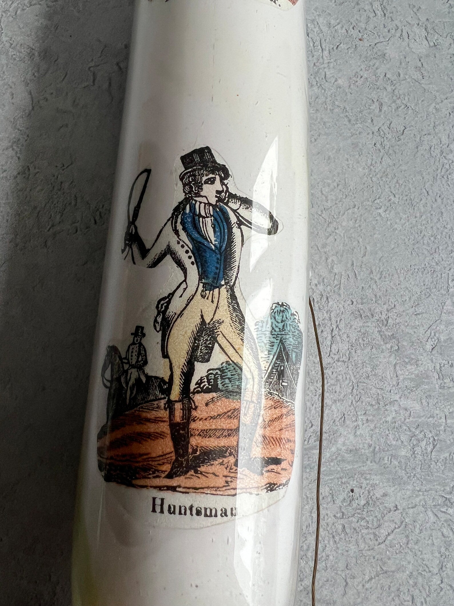 Antique Victorian Decalcomania Rolling Pin Scottish Highlander C 1860