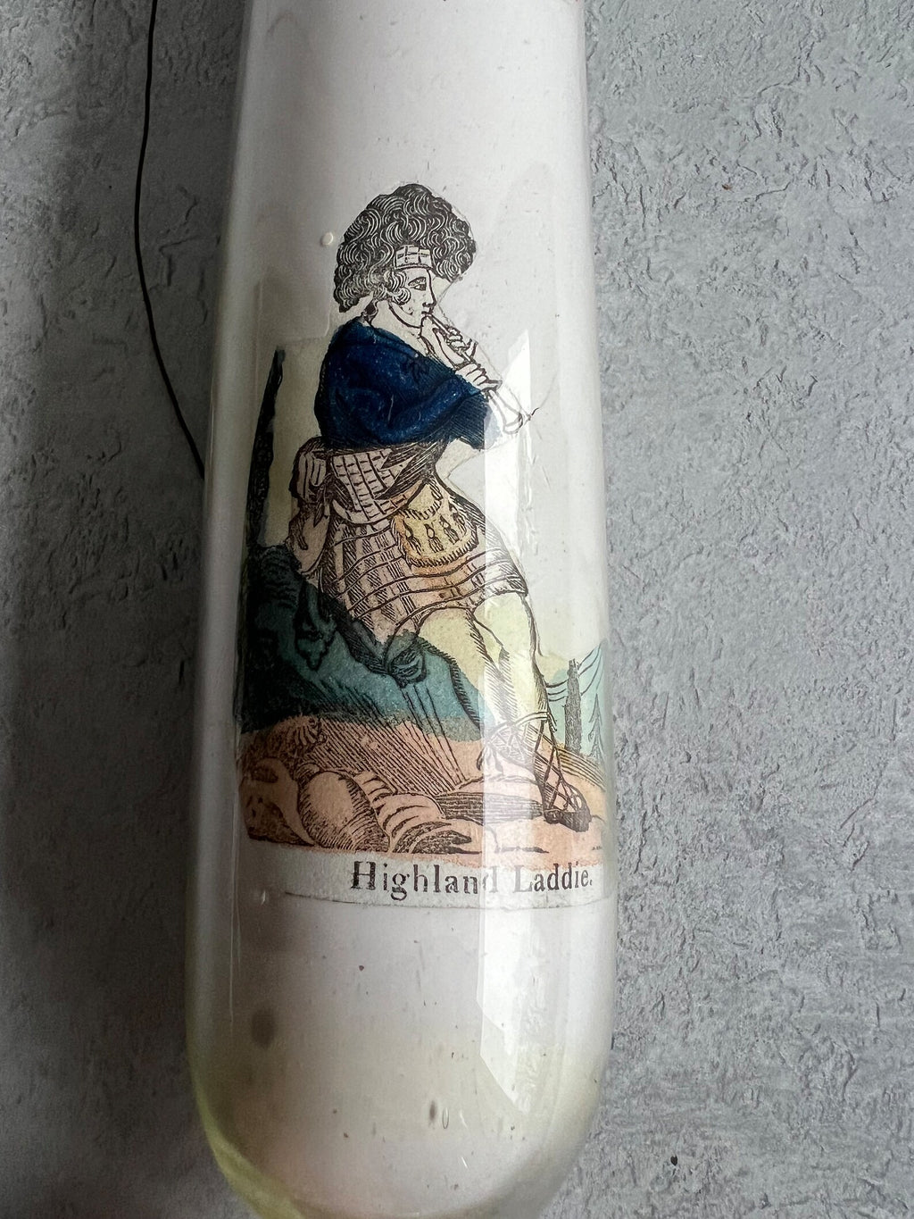 Antique Victorian Decalcomania Rolling Pin Scottish Highlander C 1860