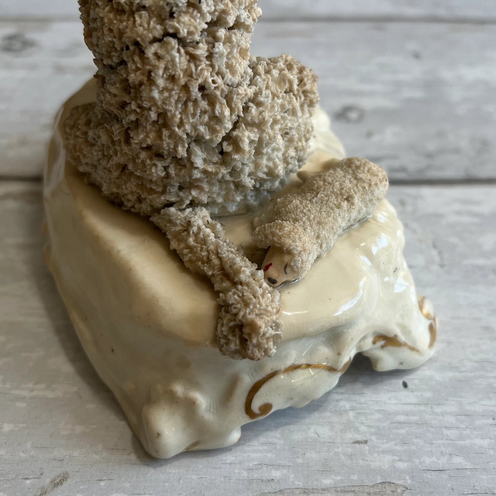 Rare Dudson English Porcelain Poodle Dog And Puppies Circa 1845