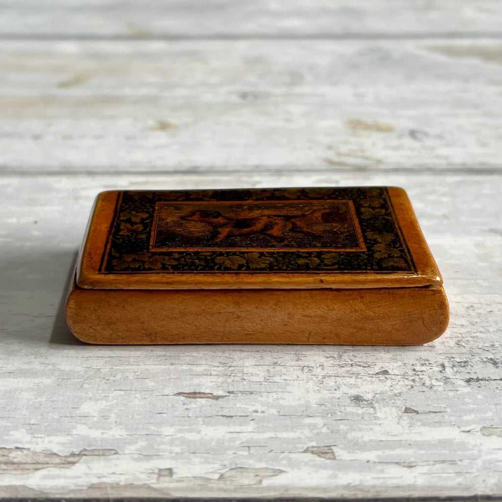 19th Century Small Dog Snuff Box Scottish Mauchline Ware C 1850