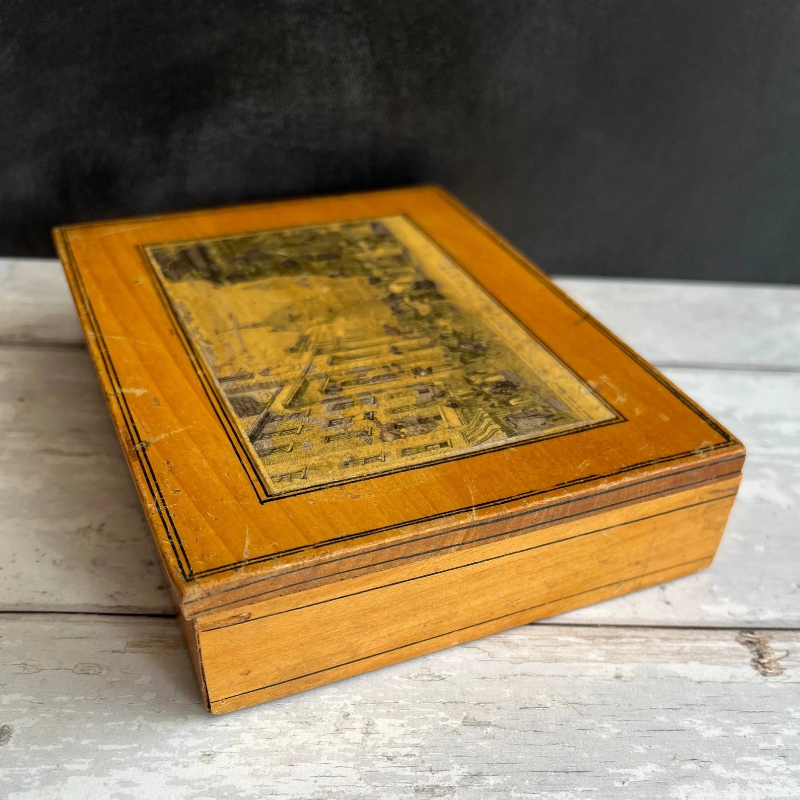 Antique St Paul's Cathedral Paint Box 1840s Whitewood Tunbridge Ware