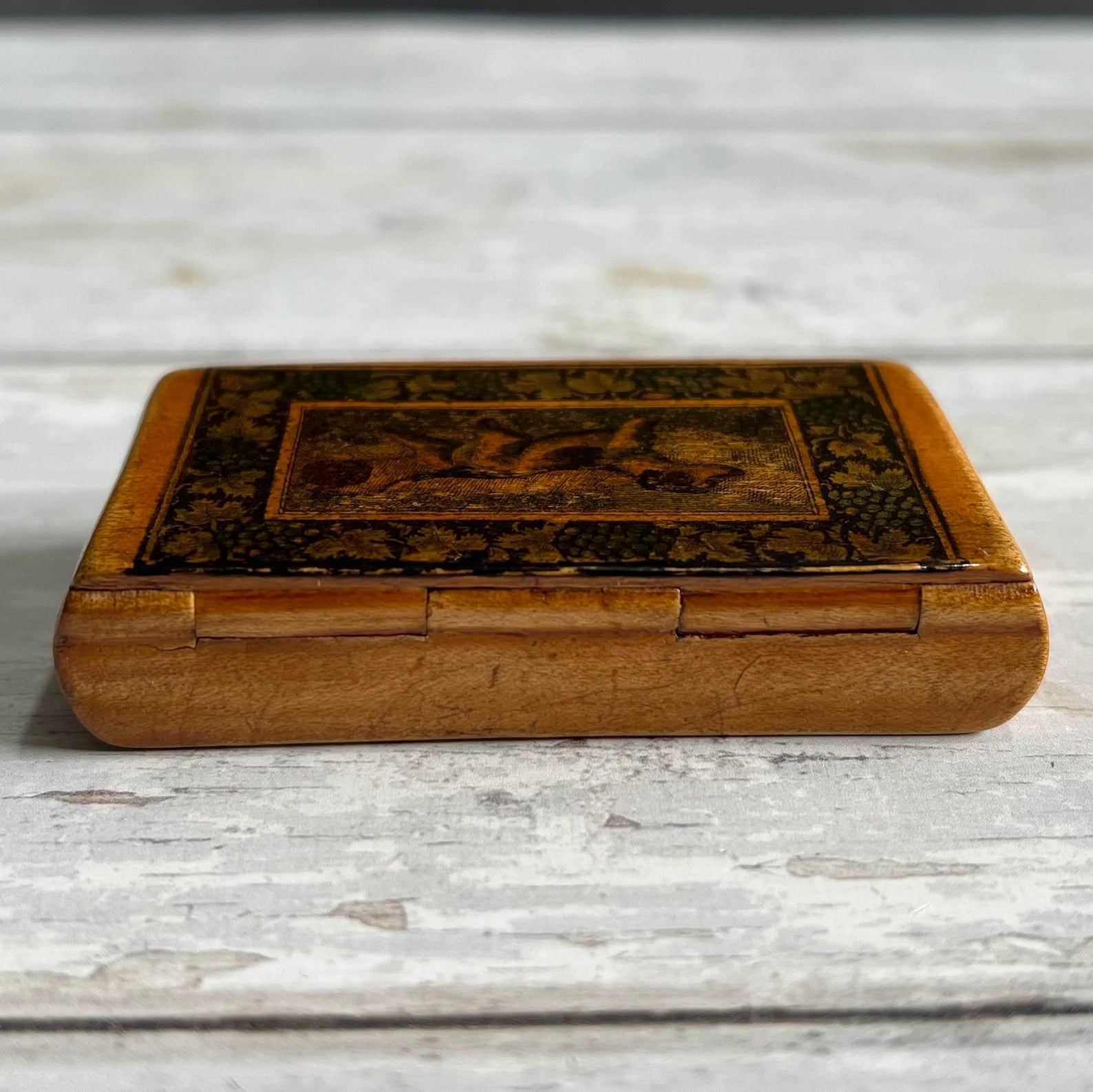 19th Century Small Dog Snuff Box Scottish Mauchline Ware C 1850