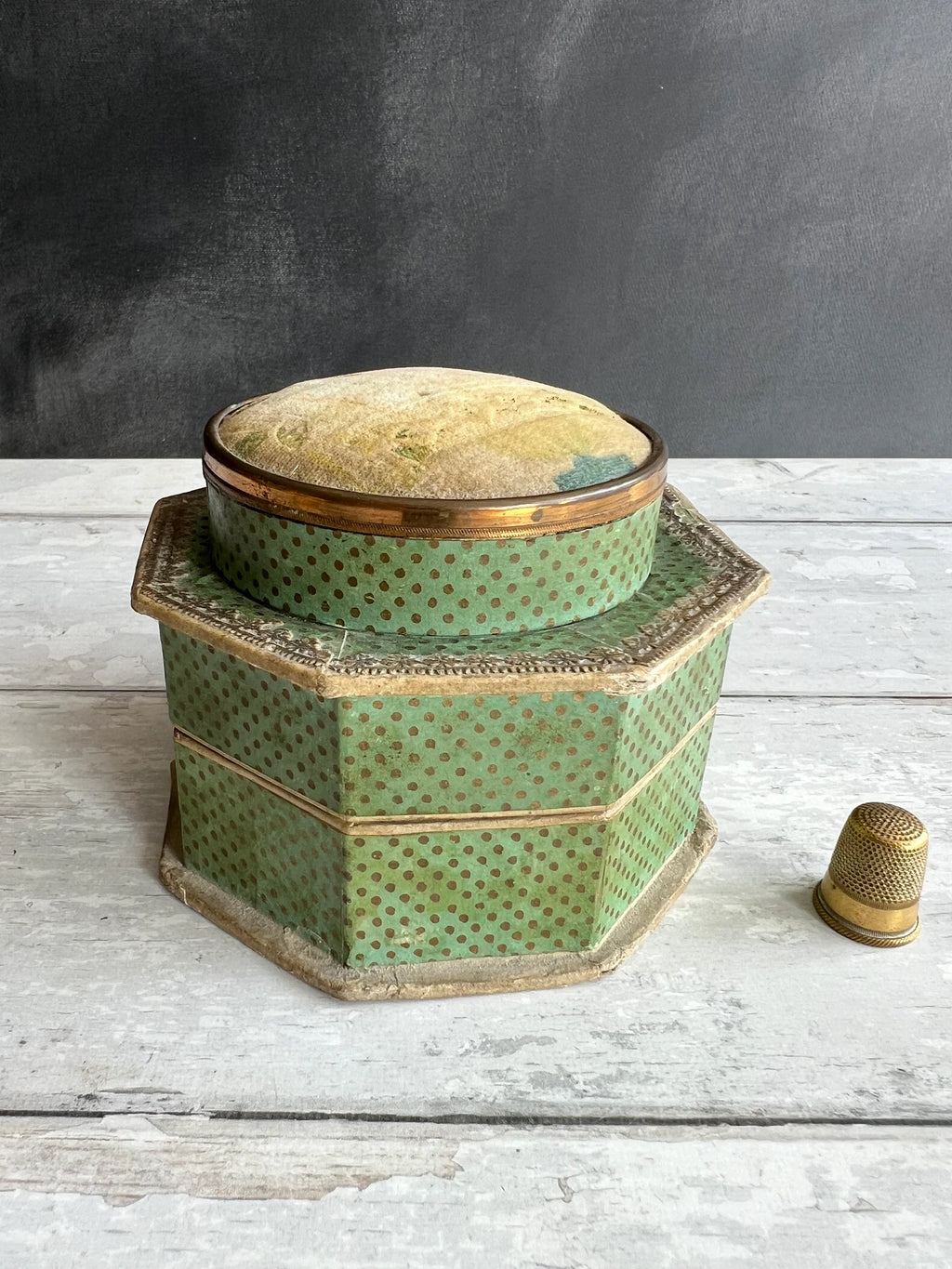 19th Century Octagonal Double Dragee Box Bonbon Box Pin Cushion C 1810